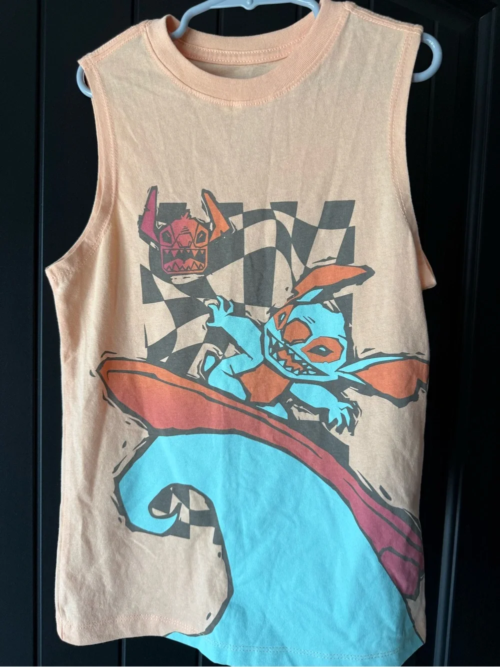Disney Stitch Graphic Tank Top Surf Skate Style Peach Size S 6/7 - Picture 1 of 2